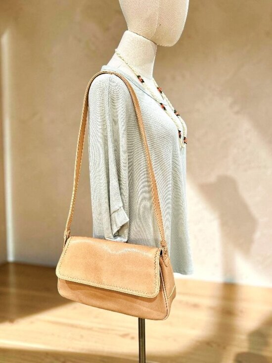 Liz Claiborne Handbags - Vintage Liz Claiborne Tan Faux Leather Shoulder Bag Flap Baguette Y2K Minimalist